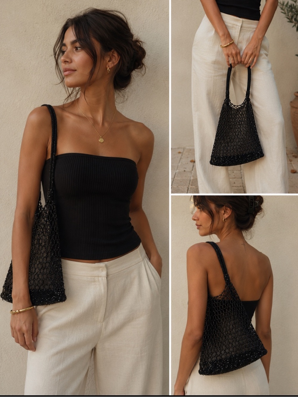 Saks Fifth Avenue | Vintage Black Beaded Mesh Tote Bag